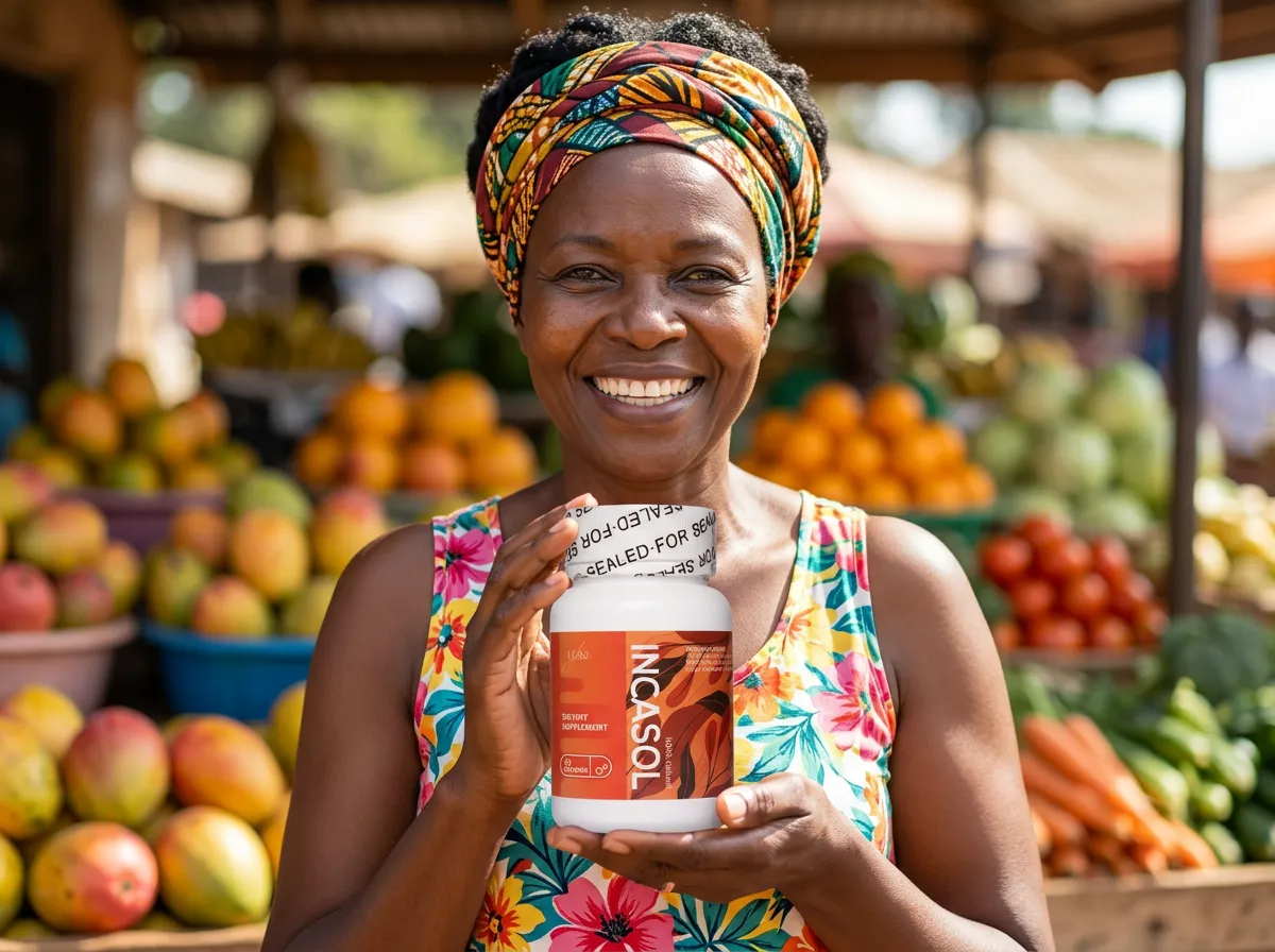Kenyan woman buying fresh fruit and vegetables for a hypertension-friendly diet